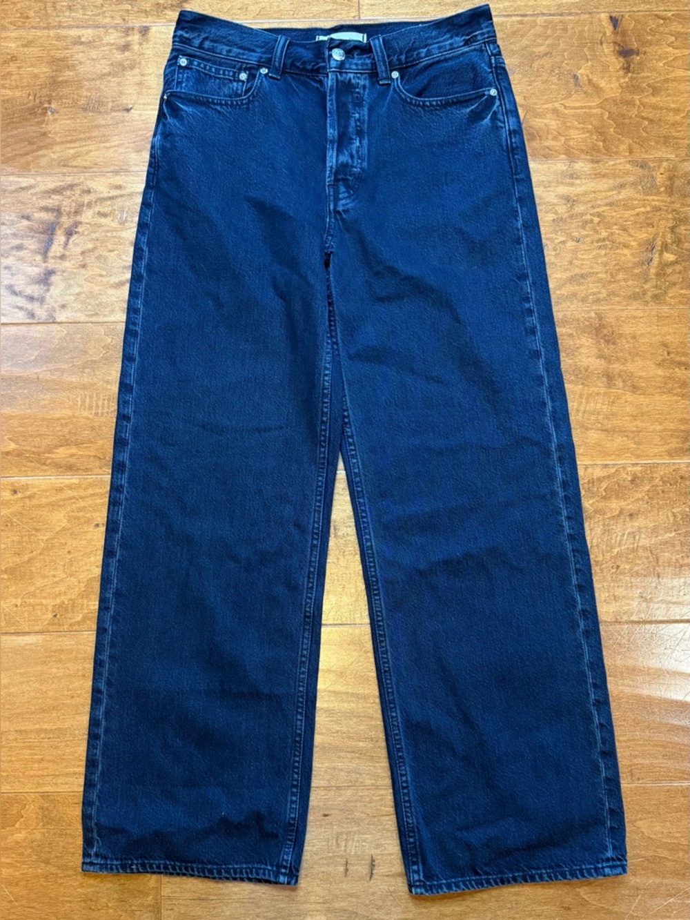 Madewell Low Rise Baggy Wide Leg Jeans Dark Indigo Button Fly 25 - Picture 1 of 11